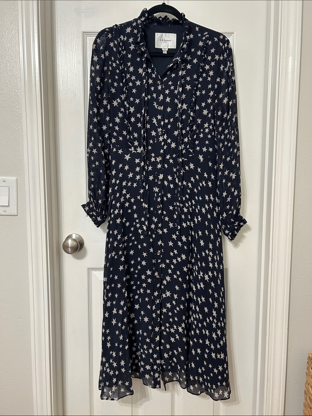 LK Bennett Navy Star-Print Midi Dress